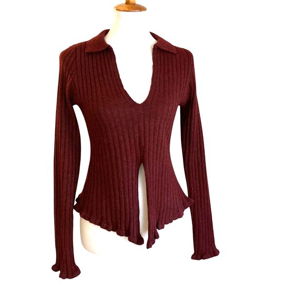 Princess Polly Maroon Split Bottom Ribbed Sweater, GORGEOUS! - Picture 1 of 6